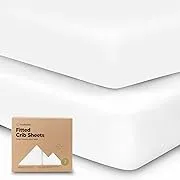 2-Pack Organic Crib Sheets for Boys, Girls - Jersey Fitted Crib Sheet, Baby Crib Sheets Neutral, Crib Mattress Sheet, Cotton Crib Sheets, Soft Baby Sheets for Crib, Crib Fitted Sheet (Soft White)