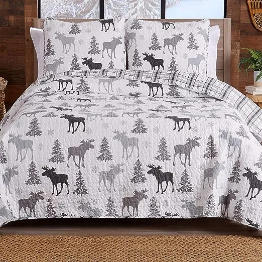 Great Bay Home 3-Piece Reversible Rustic Lodge Bedspread Quilt with 2 Shams. All-Season Quilt Set. (Full/Queen, Yosemite)