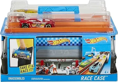 Hot Wheels Race Case Track Set With 2 Hot Wheels Cars, Dual Launcher For Side-By-Side Racing, Storage Container, Toy For Kids 4 Years Old & Up 