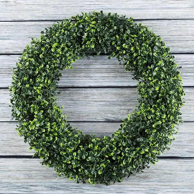 Pure Garden Boxwood, Artificial Wreath-16.5 inches, 16.5x3, Green