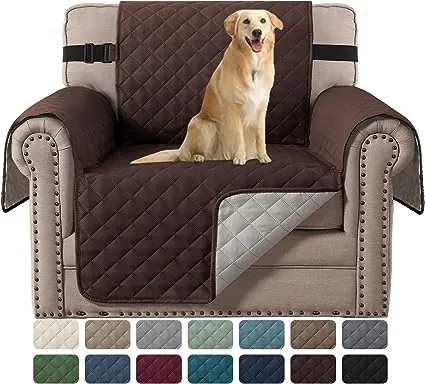 H.VERSAILTEX Chair Slipcover Reversible Chair Cover for Dogs Water Resistant Chair Cover for Living Room Washable Furniture Protector Cover Seat Width Up to 21"(Armchair, Brown/Beige)