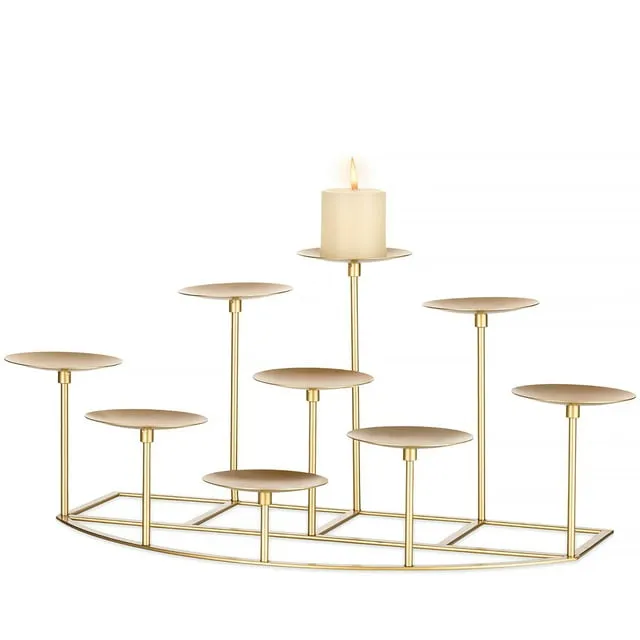 Gold Candelabra Candle Holders for Pillar Candles, Metal Candleholder with 9 Candle Stands Floor Table Centerpiece, Fireplace Candle Holder for Inside Fireplace Decor