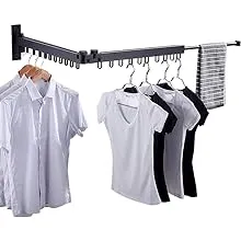 Bakala Clothes Drying Rack Foldable, Laundry Drying Rack Clothing Wall Mounted, Clothing Racks for Hanging Clothes, Heavy-duty Space Saving Hanger,Retractable,Expandable,Collapsible, 64" (Hooks,Black)