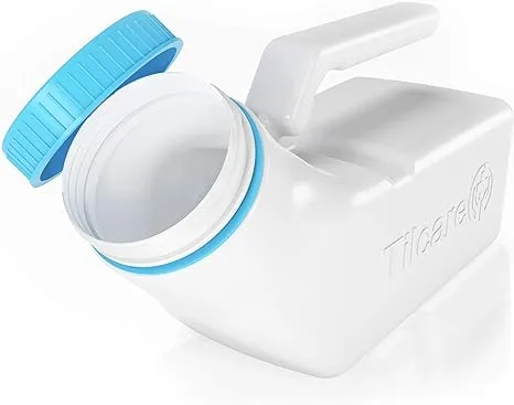 Urinals for Men Glow in the Dark Lid by Tilcare (1 Pack) - 32oz/1000mL Thick Plastic Mens Bedpan Bottle with Screw-on Lid - Spill Proof Urinary Chamber - Male Portable Travel Pee Bottles