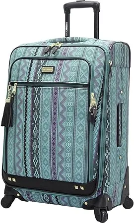 Steve Madden Designer Luggage Collection - 3 Piece Softside Expandable Lightweight Spinner Suitcase Set - Travel Set includes 20 Inch Carry on, 24 Inch & 28-Inch Checked Suitcases (Print/Teal)