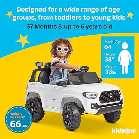 Kidzone 12V Ride on Truck, Battery Powered Licensed Toyota Tacoma Electric Car for Kids, Electric Vehicle Toy with Remote Control, 3 Speeds, MP3, Horn, LED Lights, Suspension System - Grey