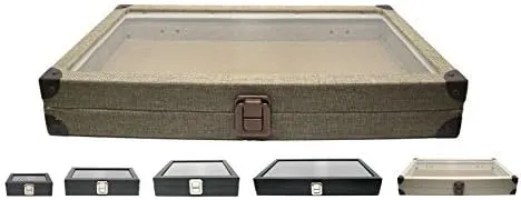 JEWELRY BOX CASE Burlap Dark Beige Metal Clasp Jewelry Display Case