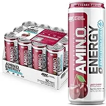 Optimum Nutrition Amino Energy Sparkling Hydration Drink, Electrolytes, Caffeine, Amino Acids, BCAAs, Sugar Free, Juicy Cherry, 12 Fl Oz, 12 Pack (Packaging May Vary)