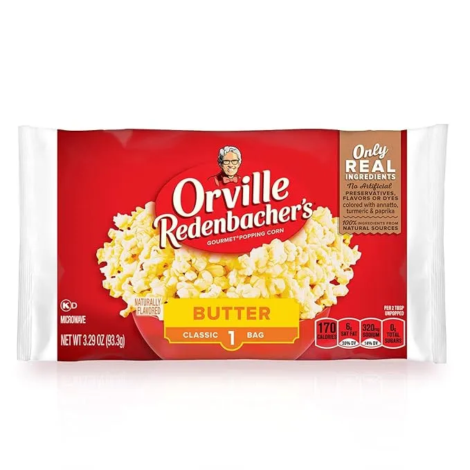 Orville Redenbacher's Gourmet Microwave Popcorn, Butter, 3.29 oz Bag, 36/Carton