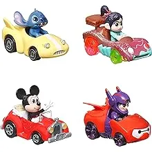 Hot Wheels RacerVerse, Set of 4 Die-Cast Disney Toy Cars Optimized for Hot Wheels Track with Popular Disney Characters as Drivers