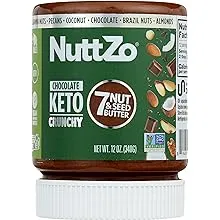 NuttZo, Dark Chocolate Keto Crunchy Macadamia,Coconut,Pecan Nut Butter, 12 oz Jar