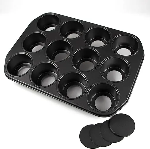 Wrenbury Pro Mini Cheesecake Pans Removable Bottom 12 Hole - Heavy Gauge Carbon Steel Muffin Cupcake Pan Loose Bottom Springform for Baking - 3 Inch Individual Cheesecakes Tin - PFOA Free