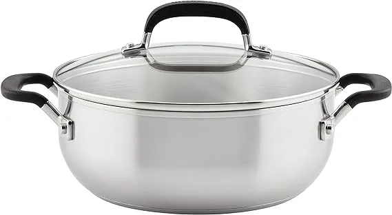 KitchenAid Stainless Steel Induction Casserole with Lid, 4 Quart, Brushed Stainless Steel