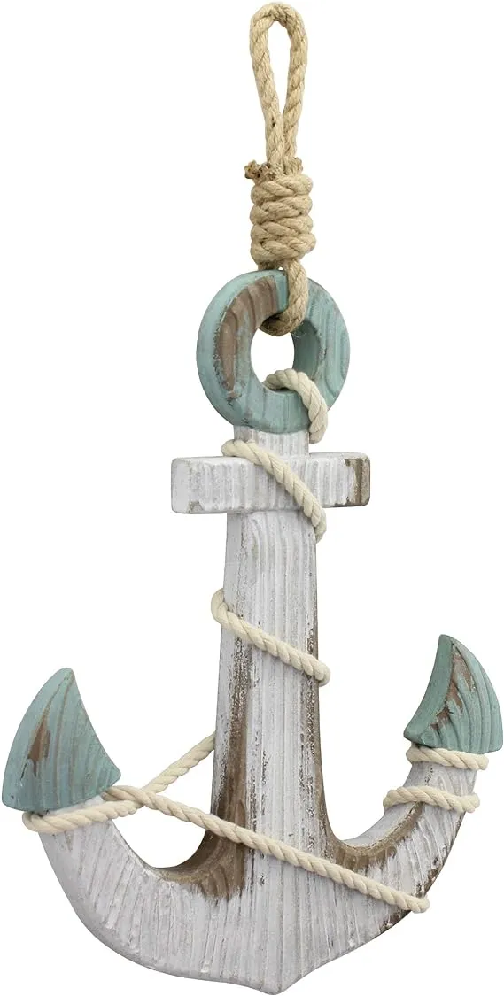 Stonebriar Collection Wall Decor Anchor with Rope, White