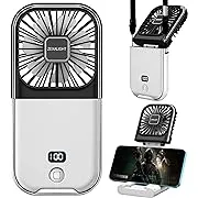 ZEXALIGHT Upgraded 5-in-1 Portable Handheld Fan, Necklace Fan, Mini Desk Fan, Foldable Phone Stand, Emergency Backup Power, Quiet USB Rechargeable Personal Fans with LED Digital Screen (Black & white)ZEXALIGHT Upgraded 5-in-1 Portable Handheld Fan, Neckl