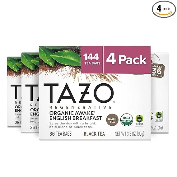 Tazo Tea Bags, Black Tea, Regenerative Organic Awake English Breakfast Tea, 36 Count (Pack of 4)