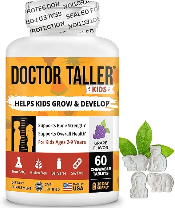 Doctor Taller Kids - Kids Multivitamins, Toddler Vitamins - Support Bone Strength, Enhanced Immunity with Calcium, Multivitamins for Ages 2 to 9 - Grape Flavor - 90 Vegan Chewable Tablets | 1 Pack