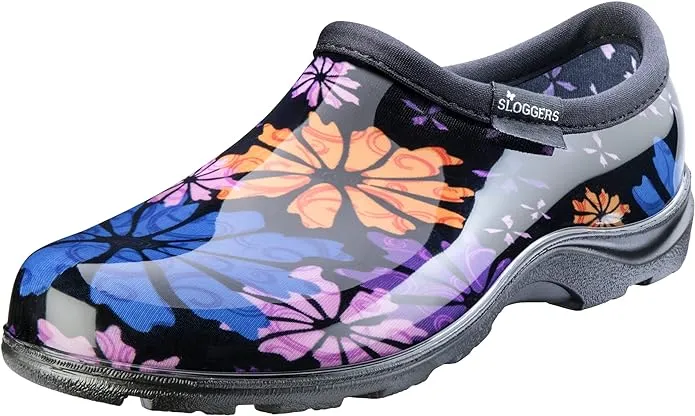 Sloggers Women's Flower Power Waterproof Rain and Garden Shoes, Black, 8