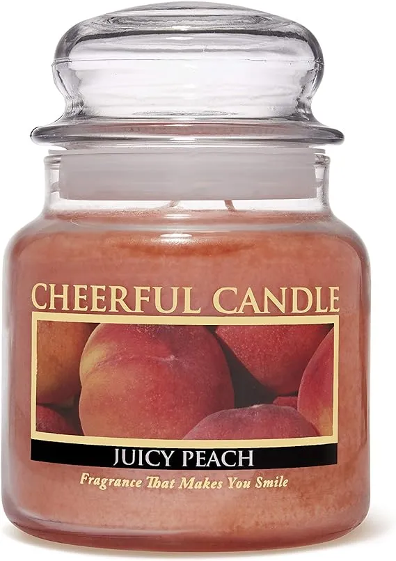 A Cheerful Giver - Juicy Peach Scented Glass Jar Candle (16 oz) with Lid & True to Life Fragrance Made in USA 