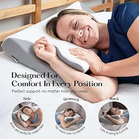 SUTERA - Contour Memory Foam Pillow for Sleeping, Orthopedic Cervical Support for Neck, Shoulder and Back Pain Relief, Ergonomic Pillow for Side, Back and Stomach Sleepers, Washable Cover - White+Bag