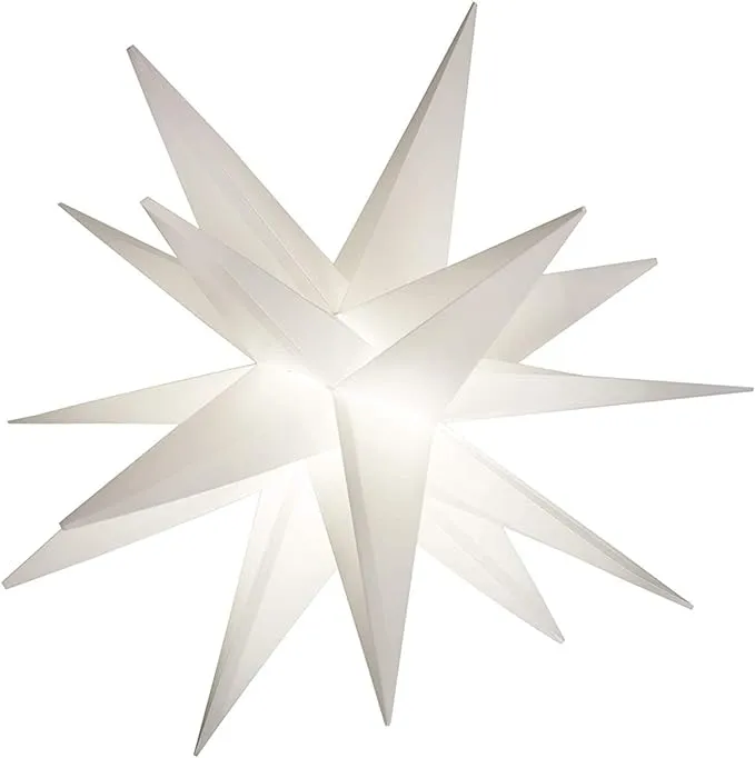 Elf Logic 18" Easy Assembly, Battery Timer White LED Moravian Star - Hanging Outdoor Christmas Star Light - Use as Holiday Decoration, Porch Light, Advent Star, Wedding and Ballroom Venue Decor