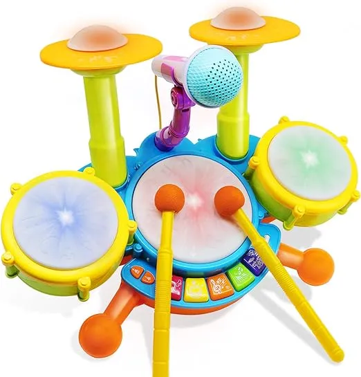 Homily Drum Set for Kids with 2 Drum Sticks and Microphone, Musical Toys Gift for Toddlers