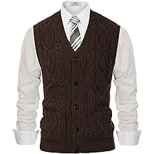 Kallspin Men’s Wool Blended Cable Knit Sweater Vest V Neck Relaxed Fit Sleeveless Pullovers