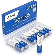 Voniko AA Batteries, 8 Pack 1.5V Lithium AA Batteries—High Performance Double A Long Lasting Battery for Flashlight, Toys, Remote Control, Alarm System (Non-Rechargeable)