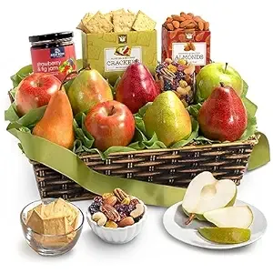 A Gift Inside Classic Fresh Fruit Basket Gift with Crackers, Cheese and Nuts for Holiday, Thank You, Birthday, Get Well, Anniversary, Corporate