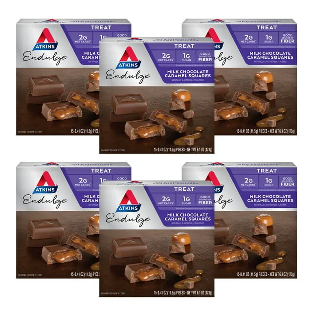 Atkins Endulge Treat, Milk Chocolate Caramel Squares, Keto Friendly, 6/15 Count Packs