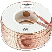 Kinter Cable 100ft 16-Gauge Audio Stereo Speaker Wire Cable, 100 Feet, 30.48 Meters, 2 Conductor, Polarity Marked, Flexible Clear PVC, CCA, Home Theater, HiFi, Surround or Auto Amps