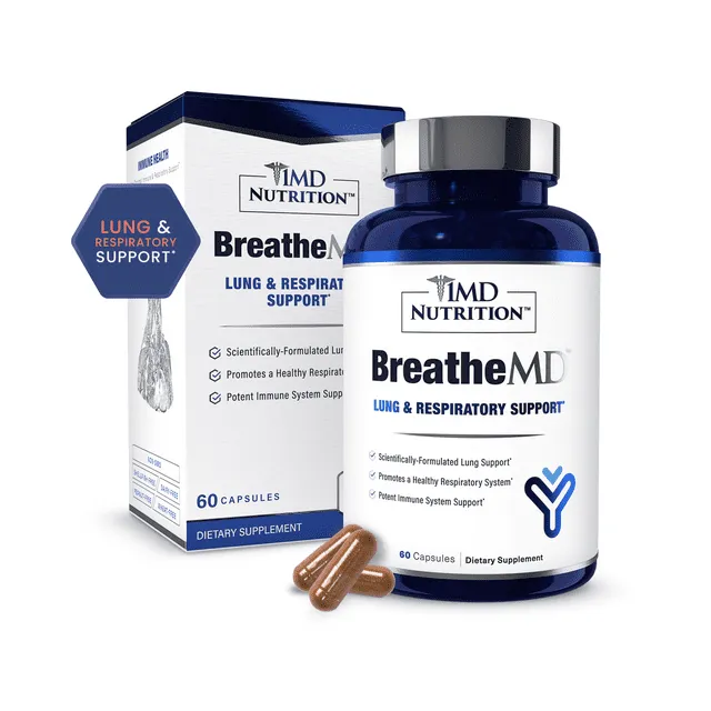 1MD Nutrition BreatheMD | Lung and Respiratory Support Supplement | Promotes a Healthy Immune System | with Elderberry, Chromium, and NAC | 60 Ct.