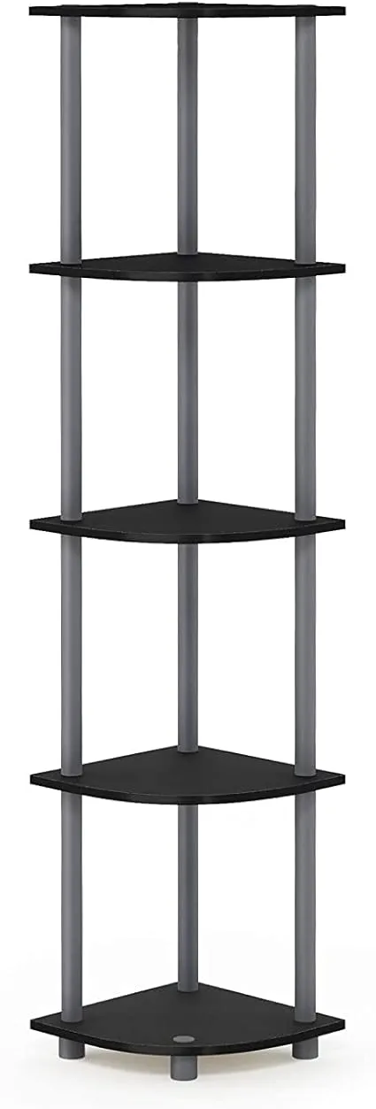 Furinno Turn-N-Tube 5 Tier Corner Display Rack Shelving Unit, Black/Grey