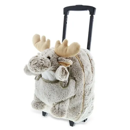 Dollibu Moose Plush Trolley & Purse Set - 3-in-1 Kids Trolley, Backpack, & Brown Moose Purse, Soft Plush Backpack On Wheels, Rolling Bag with