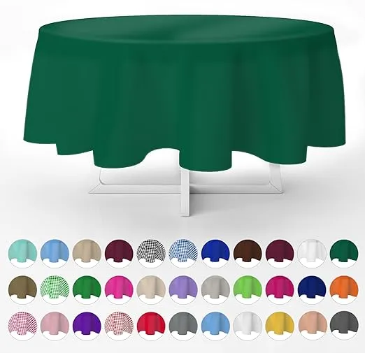 Grandipity Dark Green 12 Pack Premium Disposable Plastic Tablecloth 84" inch Decorative Round Table Cover