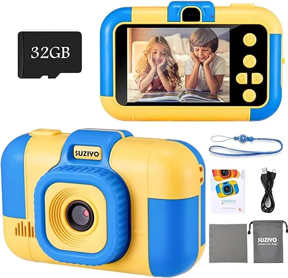 SUZIYO Kids Camera, Children Digital Selfie Video Camcorder 1080P Dual Lens 2.4 Inch HD, Birthday Christmas Electronic Gifts Toys for Age 3-9 Years Old Toddlers Girls & Boys (with 32G TF Card,Pink)