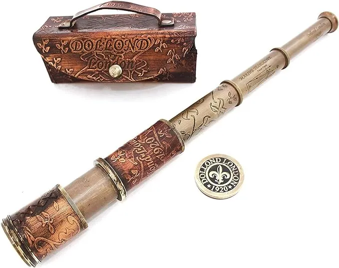 Nautical Handheld Pirate Brass Telescope w/Case,Sailor Pirate Captain Toy Gift