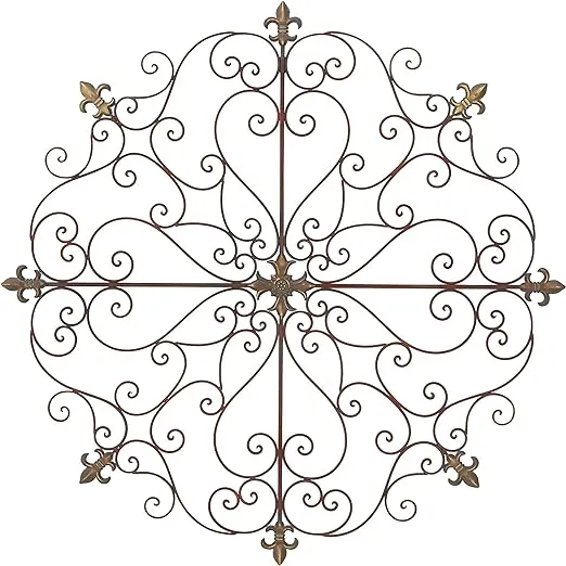 Deco 79 Metal Fleur De Lis Home Wall Decor Scrolled Medallion Wall Sculpture, Wall Art 42" x 1" x 42", Brown