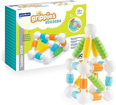 Grippies Builders - 20 Piece Set: Tactile STEM Soft Grip Magnetic Building Toy 