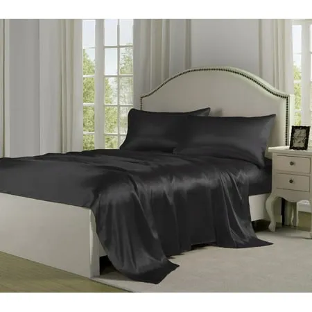 Belles & Whistles 4 Piece Satin Sheet Set, King, Red