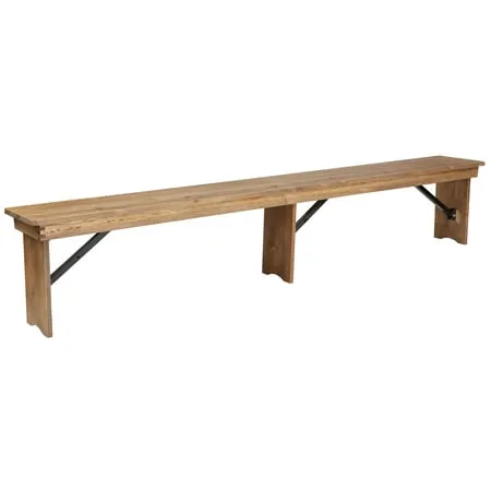 Flash Furniture Hercules 8' x Antique Rustic Solid Pine Folding Farm Bench with 3 Legs XA-B-96X12-L