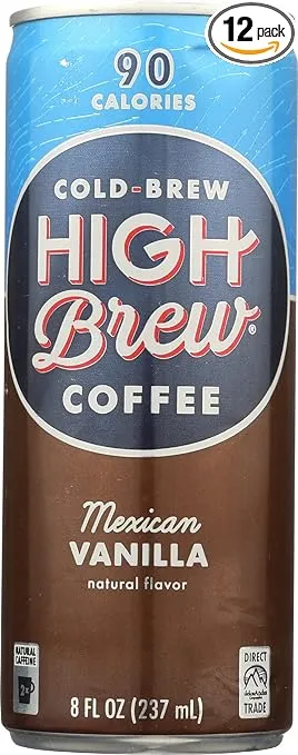 High Brew Coffee, Cold Brew, Mexican Vanilla, 8 Fl Oz (Pack of 12)High Brew Coffee, Cold Brew, Mexican Vanilla, 8 Fl Oz (Pac…