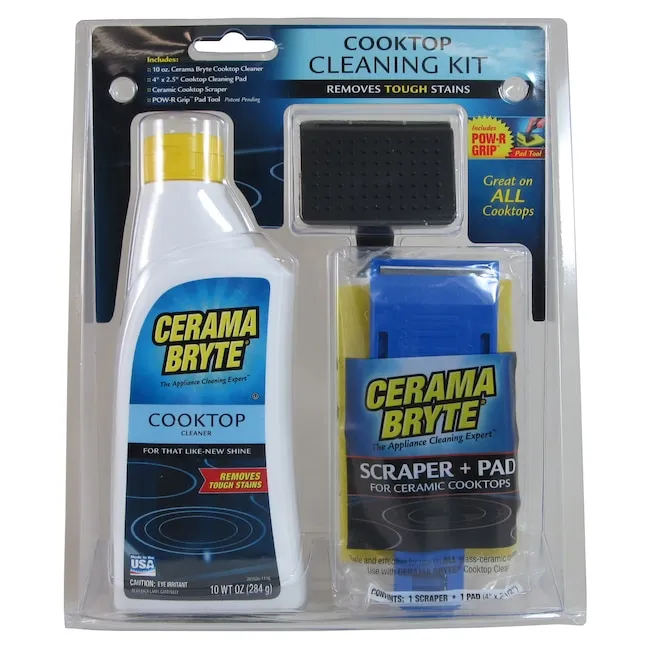 Cerama Bryte Combo Kit POW-R Grip, Scraper, Pad & Removes Tough Stains Cooktop and Stove Top Cleaner для скла - керамічних поверхонь, 10 унцій, 4 шт.