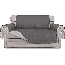 Easy-Going Reversible Loveseat Couch Cover for 2 Cushion Couch Sofa Cover for Dogs Water Resistant Furniture Protector with Foam Sticks Elastic Straps for Pet (Loveseat, Gray/Light Gray)