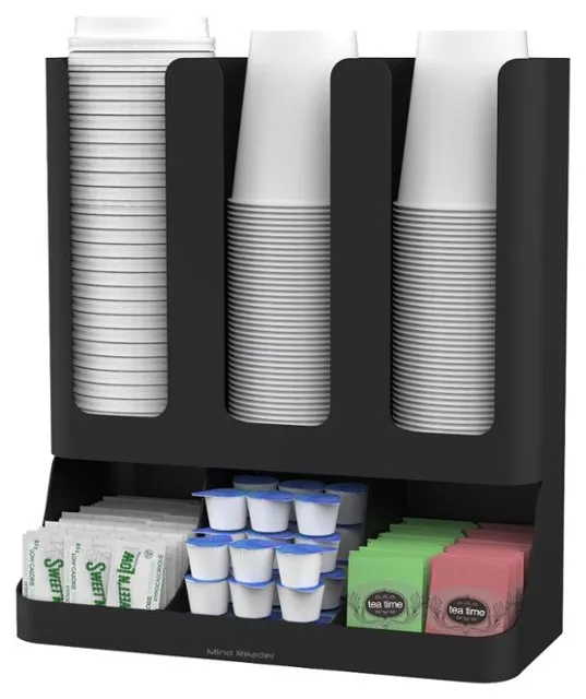 Mind Reader Plastic 6 Compartment Upright Breakroom Coffee Condiment and Cup Storage Organizer, White