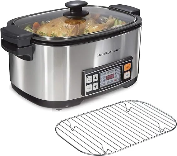 Hamilton Beach 9-in-1 Digital Programmable Slow Cooker with 6 quart Nonstick Crock, Sear, Saute, Steam, Rice Functions, Stainless Steel (33065)