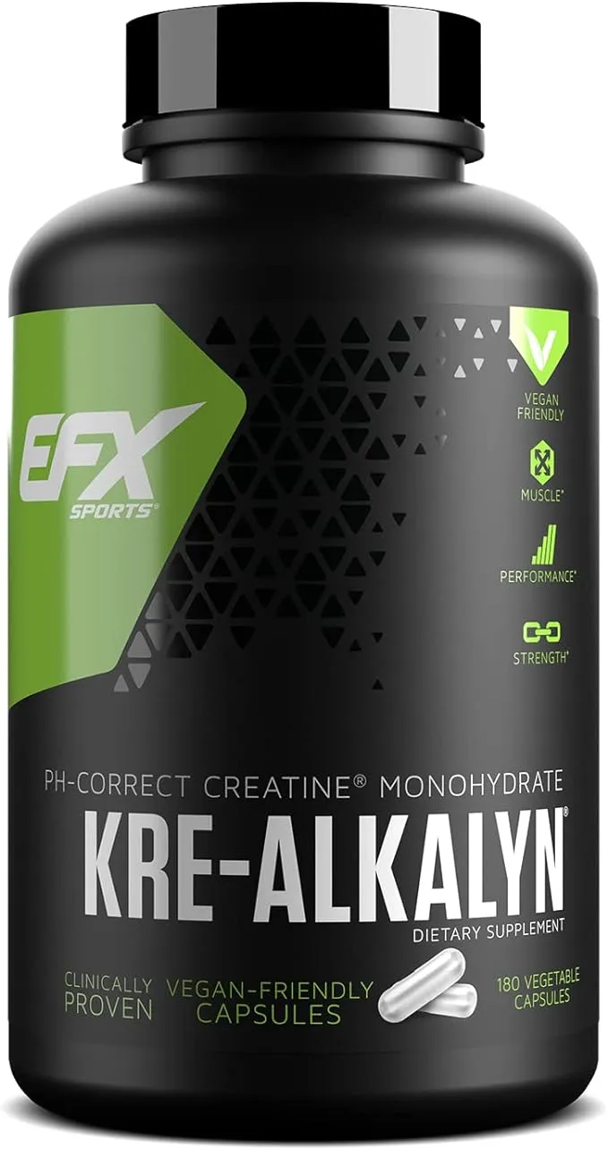 EFX Sports Kre-Alkalyn EFX | pH Correct Creatine Monohydrate Pill Supplement | Strength, Muscle Growth & Performance | 120 Servings, 240 Capsules