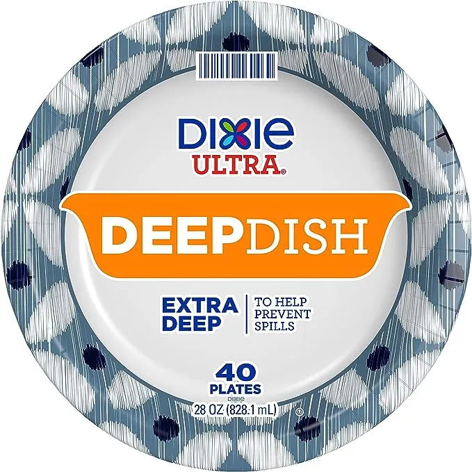 Dixie Ultra Deep Dish Paper Plates, 9 9/16 inch Dinner Size Printed Disposable Plates, 40 Count (1 Pack of 40 Plates)Dixie Ultra Deep Dish Paper Plates, 9 9/16 inch Dinner Si…