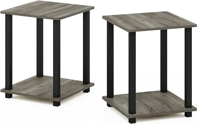 Furinno Simplistic End Table, Set of Two, French Oak/Black