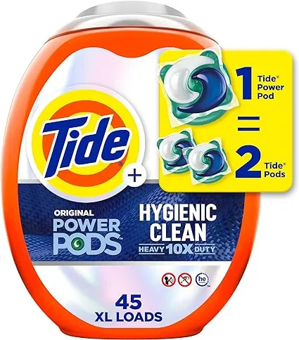 Tide Hygienic Clean Heavy 10x Duty Power PODS Laundry Detergent Pacs, Spring Meadow, 63 count, For Visible and Invisible Dirt